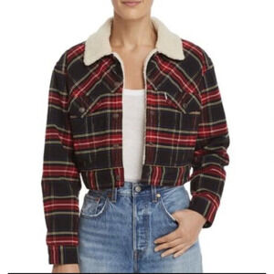 Levi's Ex-Boyfriend Tartan Plaid Corduroy Cropped Sherpa Jacket Size‎ Small